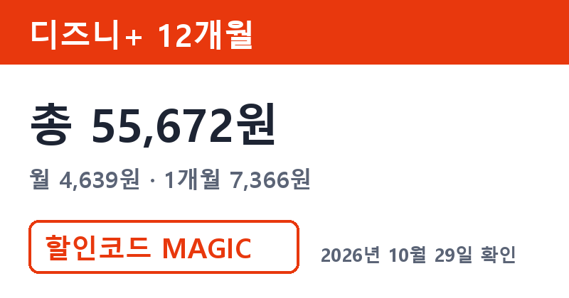 겜스고 디즈니플러스 가격 총 55,672원 겜스고 프로모션코드 MAGIC